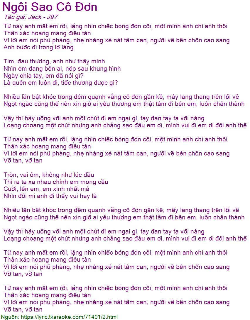 Ngôi Sao Cô Đơn - Jack Lời Bài Hát Gallery 1