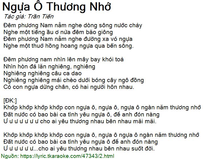 Lời Bài Hát Ngựa Ô Thương Nhớ