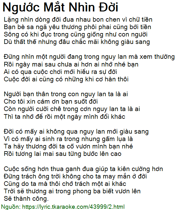 Lời Bài Hát Ngước Mắt Nhìn Đời