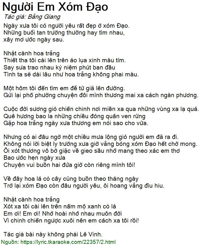 Lời Bài Hát Người Em Xóm Đạo