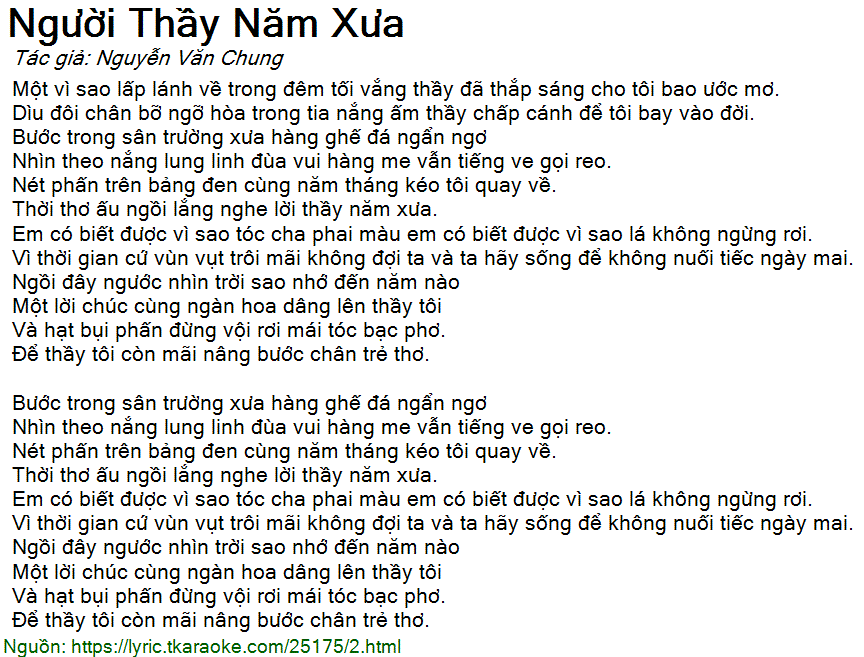 Lời Bài Hát Người Thầy Năm Xưa
