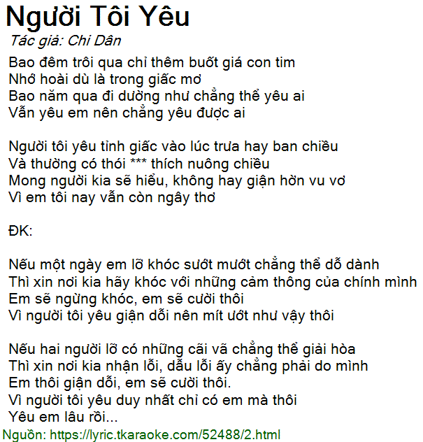 Lời Bài Hát Người Tôi Yêu