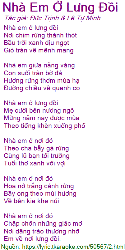 Lời Bài Hát Nhà Em Ở Lưng Đồi