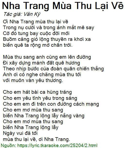 Lời Bài Hát Nha Trang Mùa Thu Lại Về