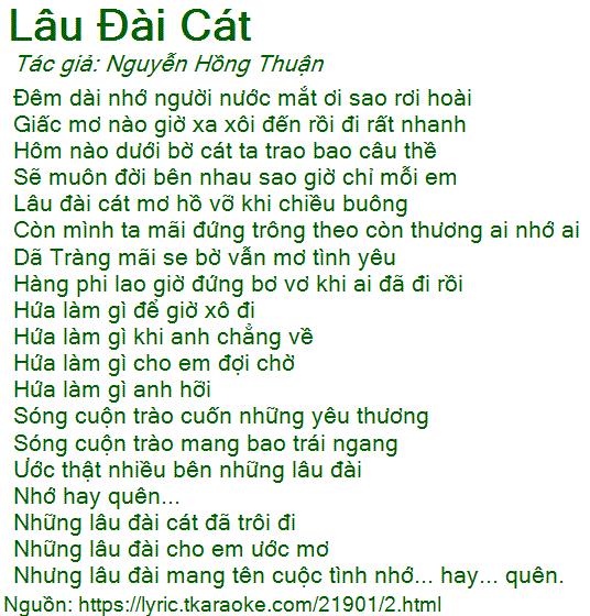Lời Bài Hát Nhật Kim Anh - Lâu Đài Cát