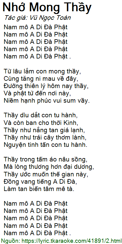 Lời Bài Hát Nhớ Mong Thầy