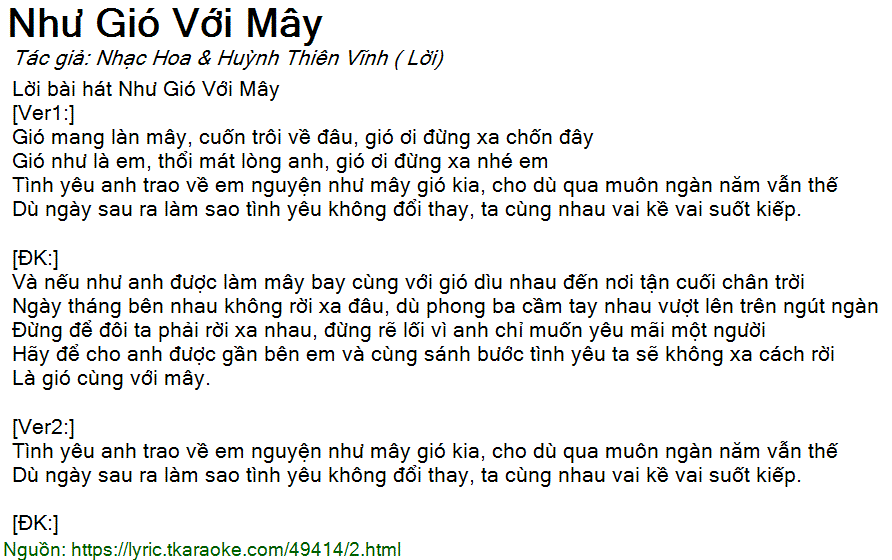 Lời Bài Hát Như Gió Với Mây Gallery 1