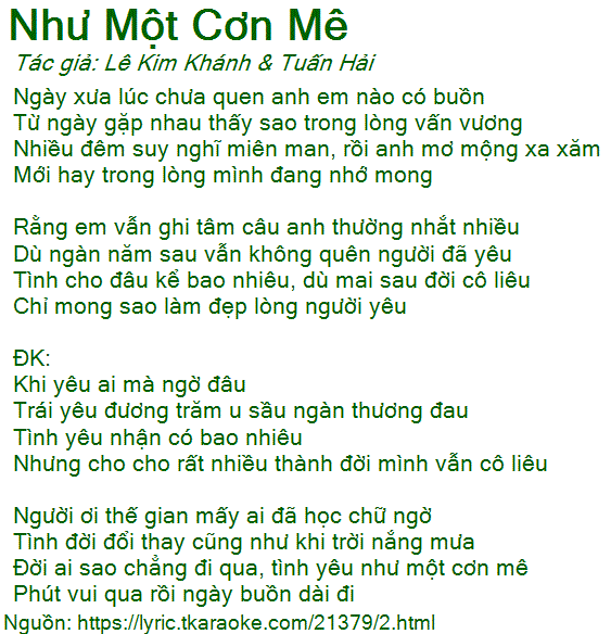 Lời Bài Hát Như Một Cơn Mê Gallery 1