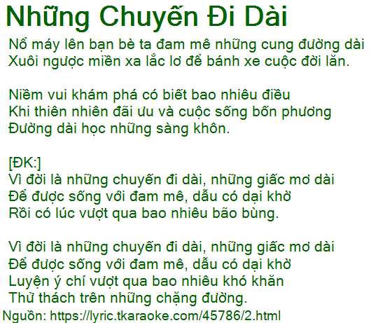Lời Bài Hát Những Chuyến Đi Dài