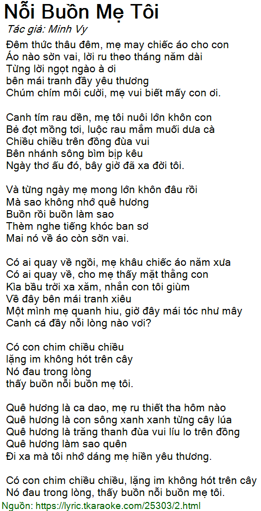 Lời Bài Hát Nỗi Buồn Mẹ Tôi - Cẩm Ly Gallery 1
