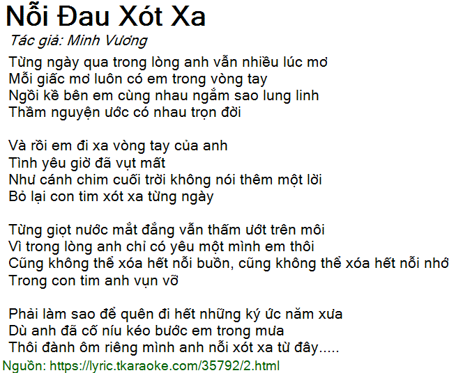 Lời Bài Hát Nỗi Đau Xót Xa