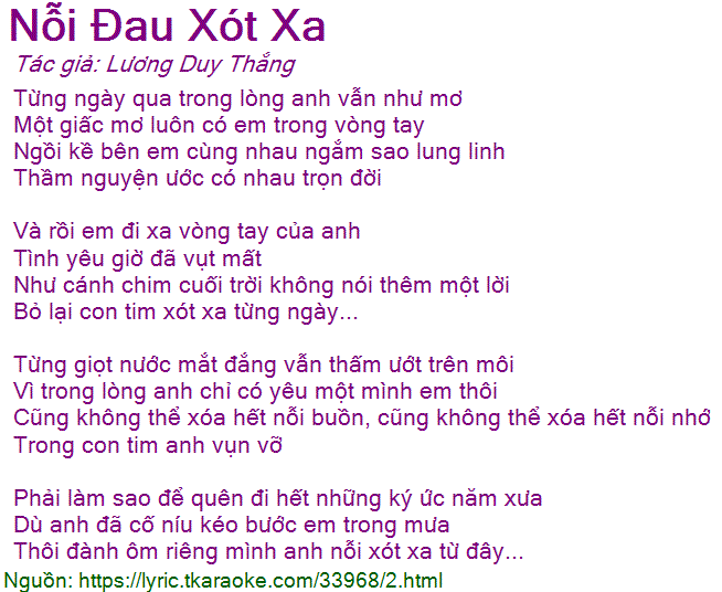 Lời Bài Hát Nỗi Đau Xót Xa Gallery 2