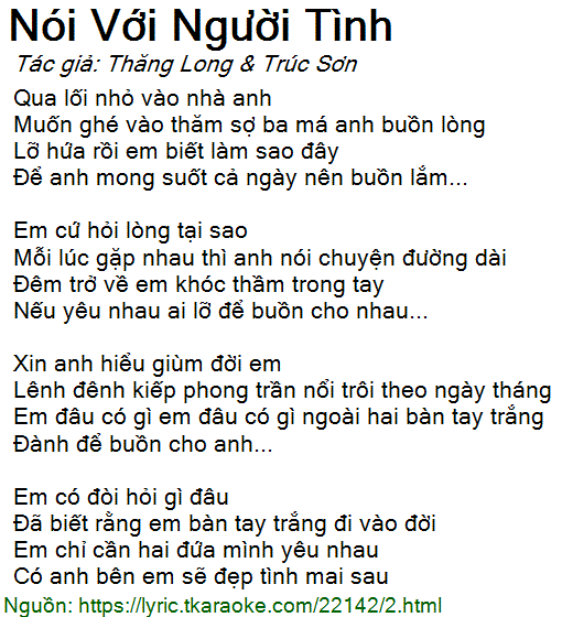 Lời Bài Hát Nói Với Người Tình