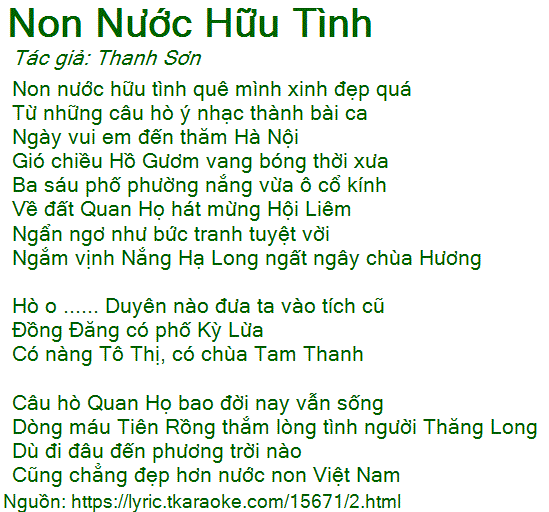 Lời Bài Hát Non Nước Hữu Tình