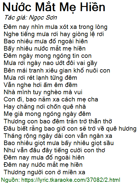 Lời Bài Hát Nước Mắt Mẹ Hiền