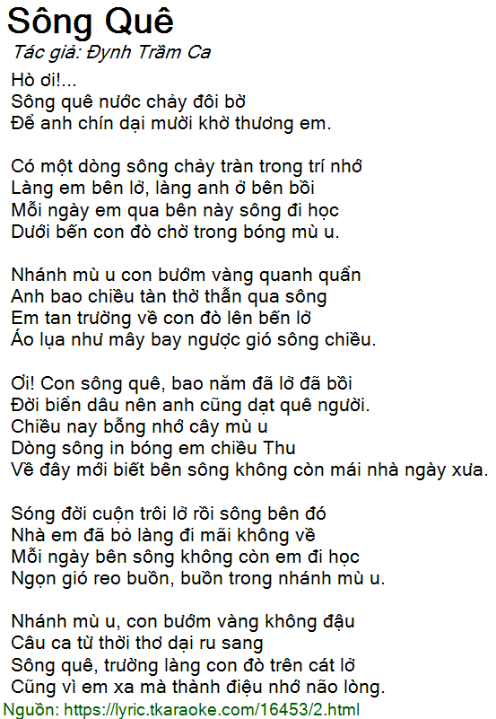 Lời Bài Hát Ơi Con Sông Quê Gallery 1