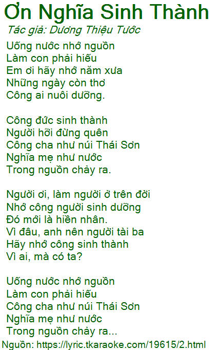 Lời Bài Hát Ơn Nghĩa Sinh Thành