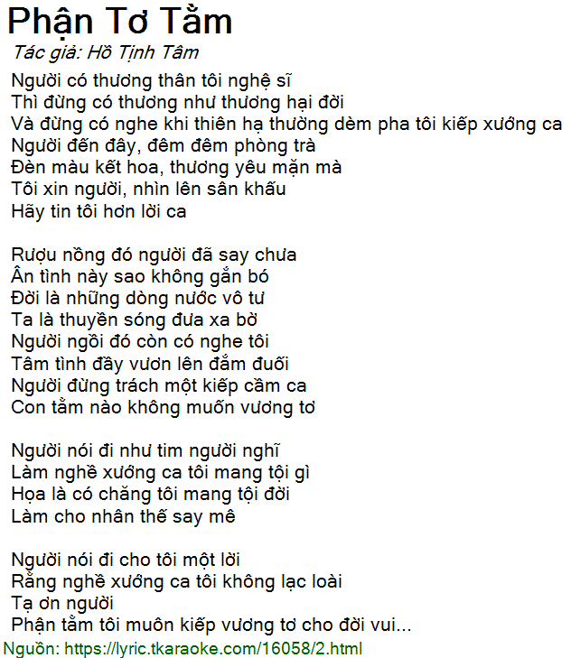 Lời Bài Hát Phận Tơ Tằm