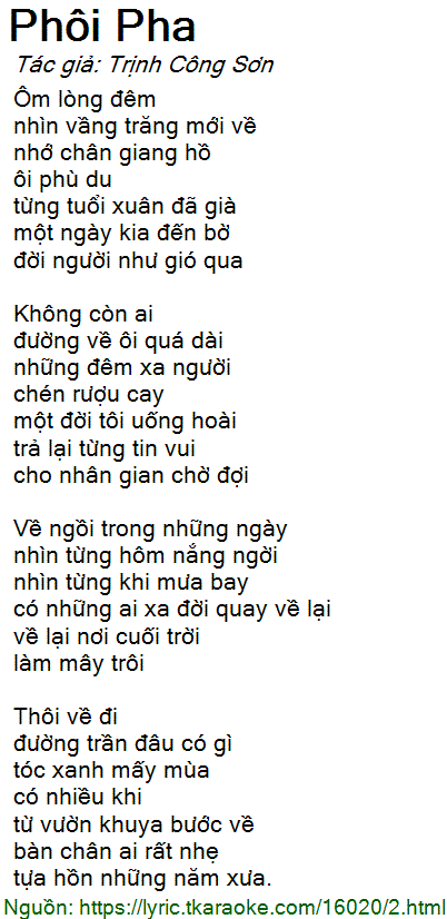 Lời Bài Hát Phôi Pha
