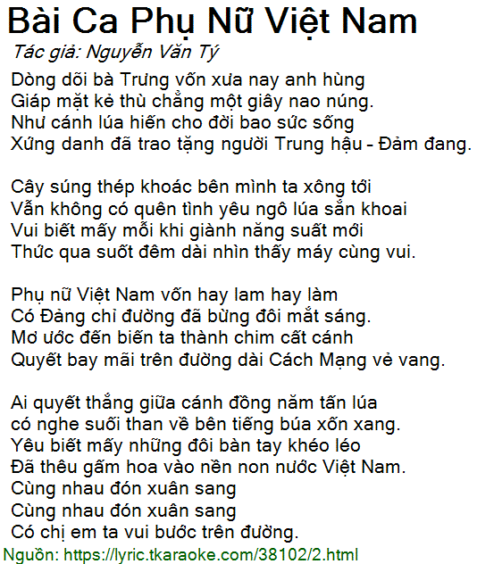 Lời Bài Hát Phụ Nữ Việt Nam Thế Kỷ 21