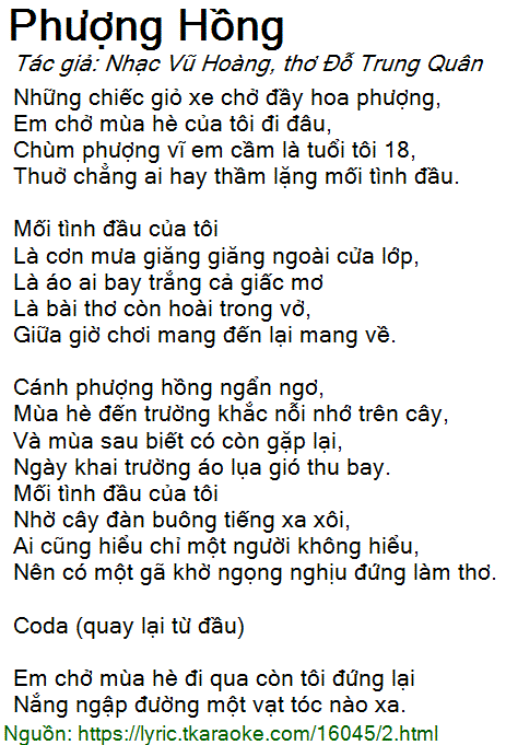 Lời Bài Hát Phượng Hồng