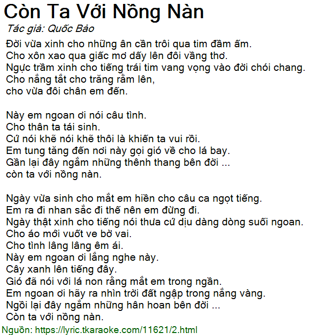 Lời Bài Hát Quang Dũng - Còn Ta Với Nồng Nàn