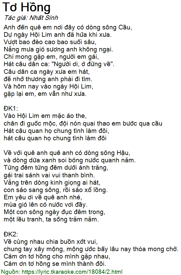 Lời Bài Hát Quang Linh Tơ Hồng