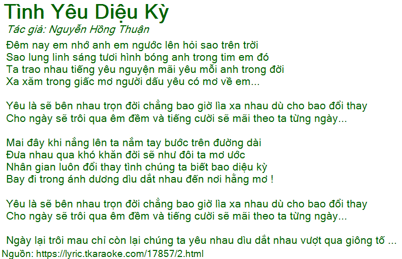 Lời Bài Hát Quang Vinh Tình Yêu Diệu Kỳ Gallery 1