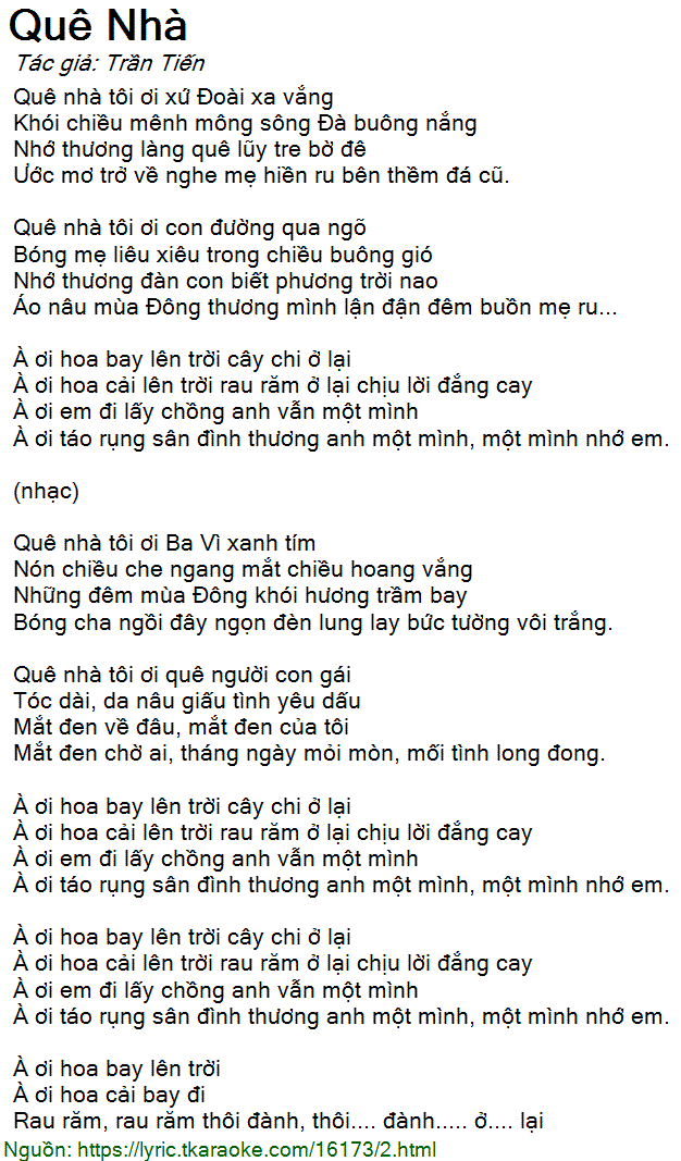 Lời Bài Hát Quê Nhà