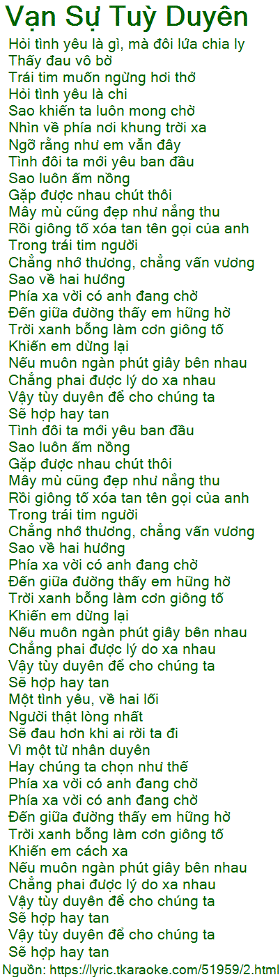 Lời Bài Hát Quốc Thiên Vạn Sự Tùy Duyên