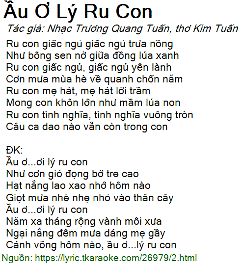 Lời Bài Hát Ru Con Ầu ơ
