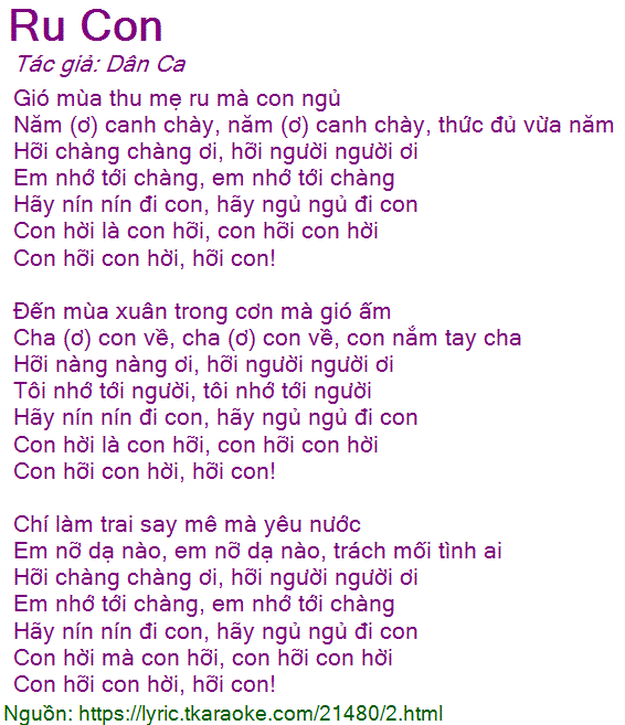 Lời Bài Hát Ru Con Ngủ Nam Bộ