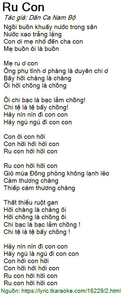 Lời Bài Hát Ru Con Ngủ Nam Bộ Gallery 2