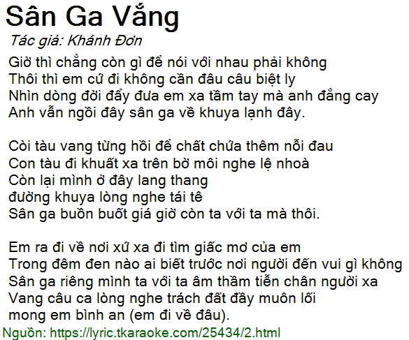 Lời Bài Hát Sân Ga Vắng Con Tàu