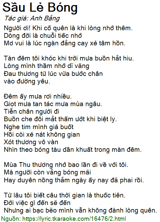 Lời Bài Hát Sầu Lẻ Bóng