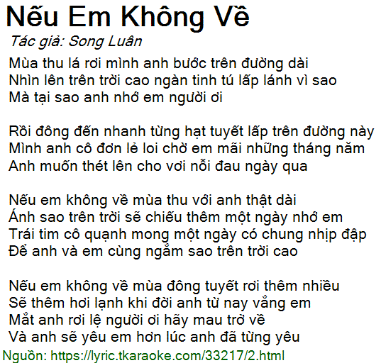 Lời Bài Hát Song Luân Nếu Em Không Về