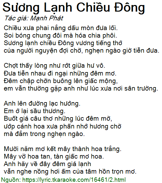 Lời Bài Hát Sương Lạnh Chiều Đông