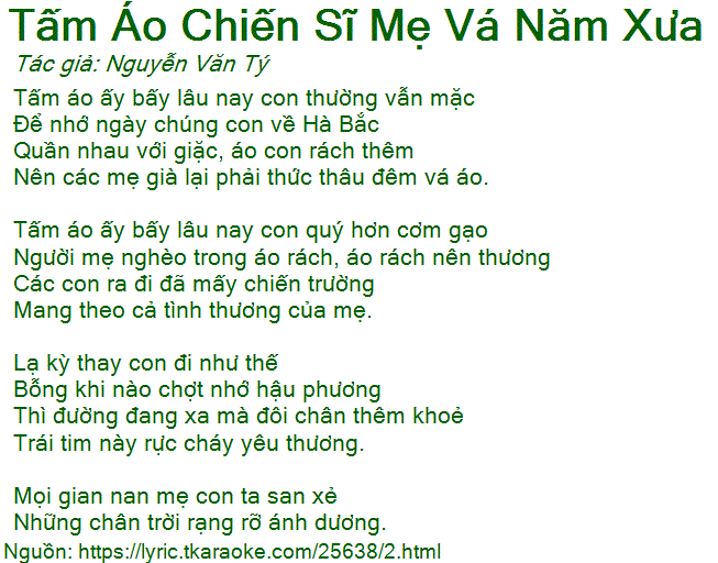 Lời Bài Hát Tấm Áo Mẹ Vá Năm Xưa