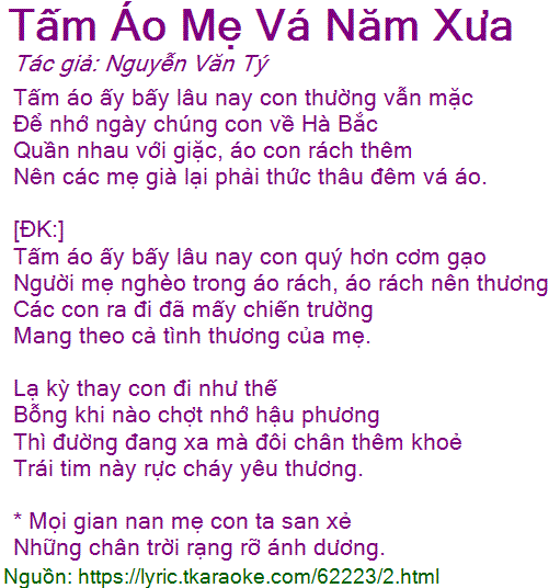 Lời Bài Hát Tấm Áo Mẹ Vá Năm Xưa Gallery 2