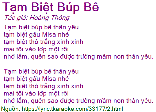 Lời Bài Hát Tạm Biệt Búp Bê Thân Yêu