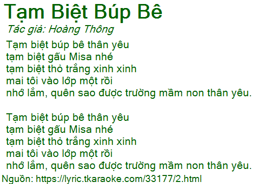 Lời Bài Hát Tạm Biệt Búp Bê Thân Yêu Gallery 1