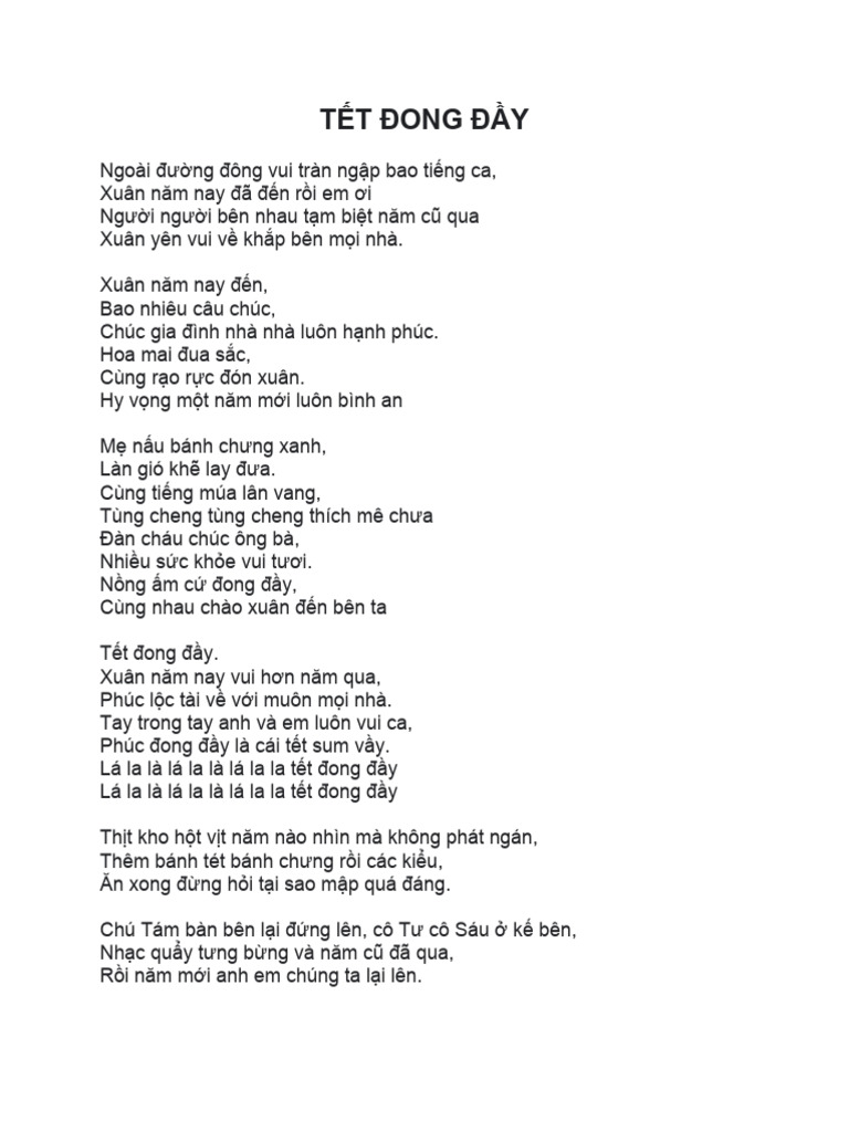 Lời Bài Hát Tết Đong Đầy