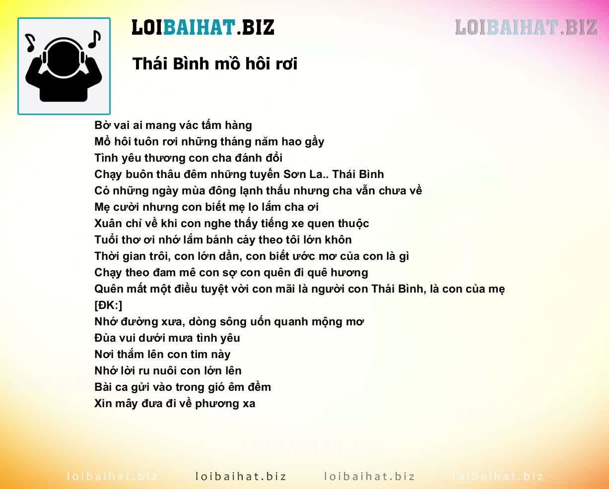 Lời Bài Hát Thái Bình Mồ Hôi Rơi Gallery 1
