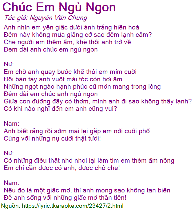 Lời Bài Hát Thanh Thảo Chúc Em Ngủ Ngon