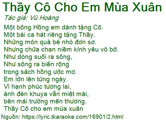 Lời Bài Hát Thầy Cô Cho Em Mùa Xuân