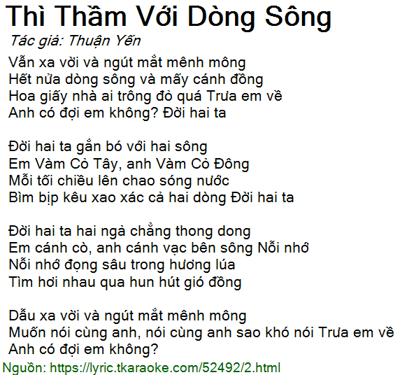 Lời Bài Hát Thì Thầm Với Dòng Sông