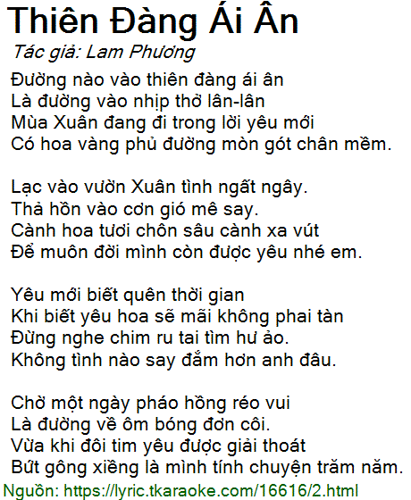 Lời Bài Hát Thiên Đường Ái Ân