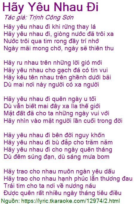 Lời Bài Hát Thiên Phượng Hãy Yêu Nhau Đi
