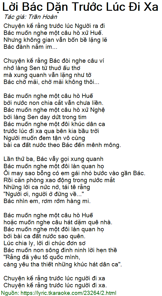 Lời Bài Hát Thu Hiền - Lời Bác Dặn Trước Lúc Đi Xa Gallery 2