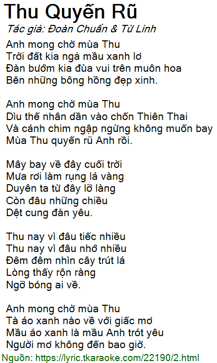 Lời Bài Hát Thu Quyến Rũ
